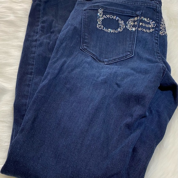Bebe jeggings Bebe blue and white rhinestone